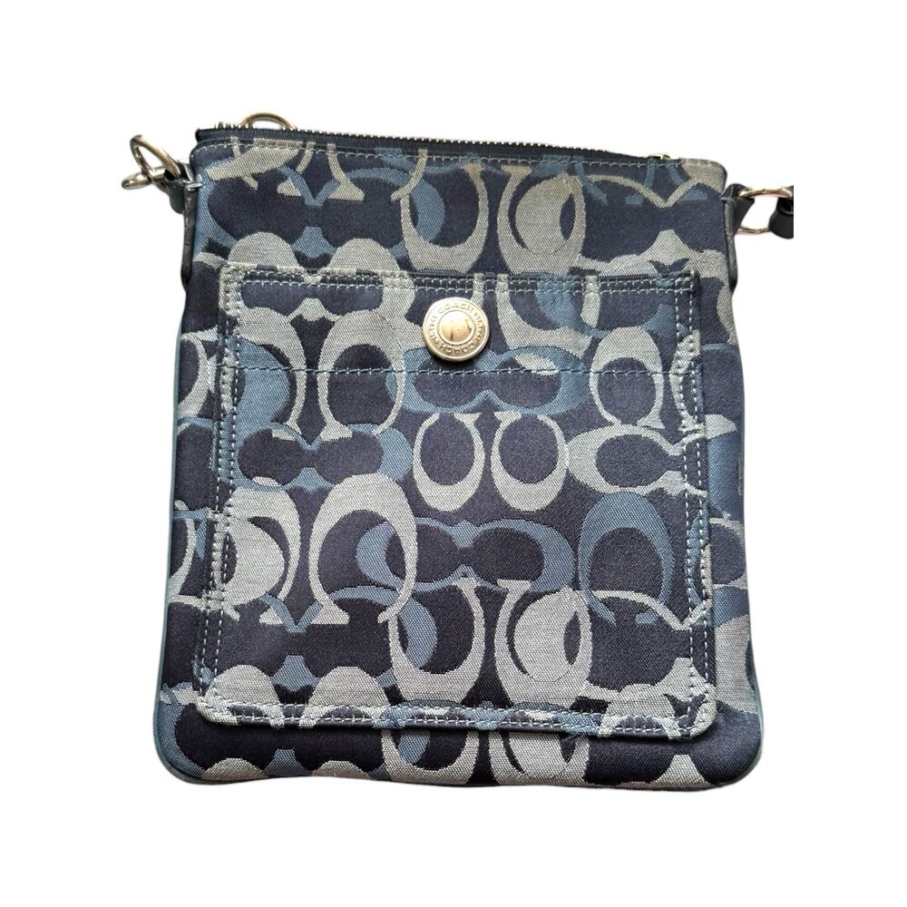 Coach Op Art Signature Blue Crossbody Bag Teal Trim Zip Top Adjustable Strap Y2K - Picture 11 of 11